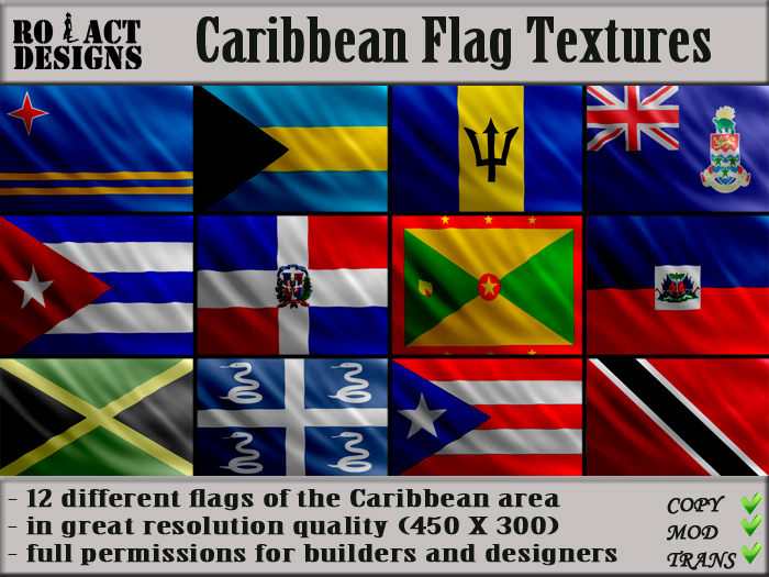 Second Life Marketplace ..RO!ACT..DESIGNS 12 Caribbean Flag Textures